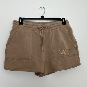 positive vibes cozy comfy drawstring shorts with pockets